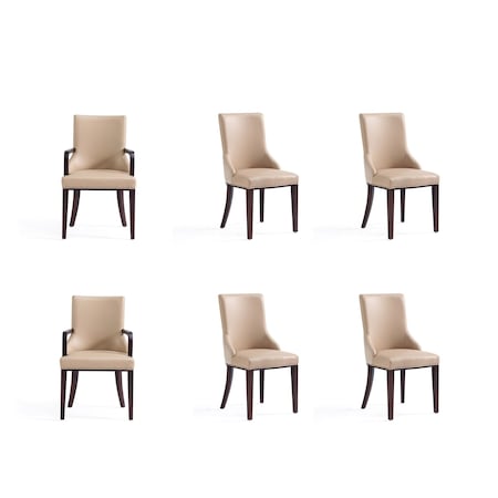 Manhattan Comfort Shubert 6-Piece Faux Leather and Velvet Dining Chair Set in Tan 6-DC055AR-TN